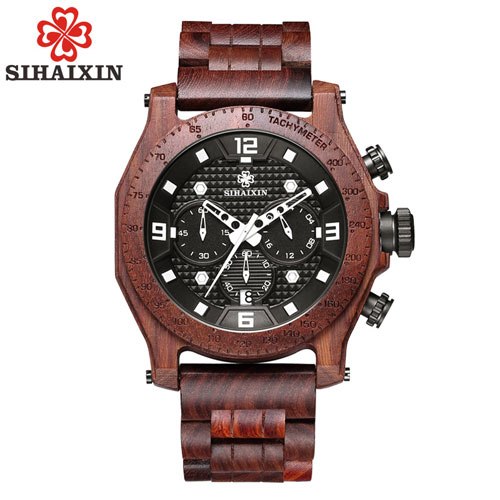 SIHAIXIN Wood Watch Waterproof Men Sports Top Luxury Brand Wooden Watch Male Quartz Business Auto Date Man Clock With Bamboo Box - Gabriel