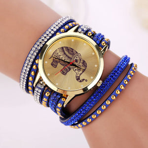 Creative Watches Girl Elephant Rivet Bracelet Quartz Braided Winding Wrap Watch 1PC Quartz Watch relogio feminino - Gabriel