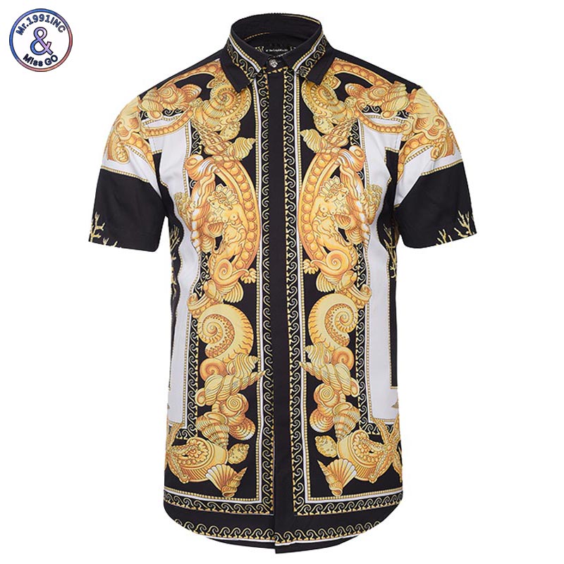 Mr.1991INC Palace Golden Flowers Shirts Men 3d Shirts Short Sleeve Summer Brand Shirts Fashion Tops - Gabriel