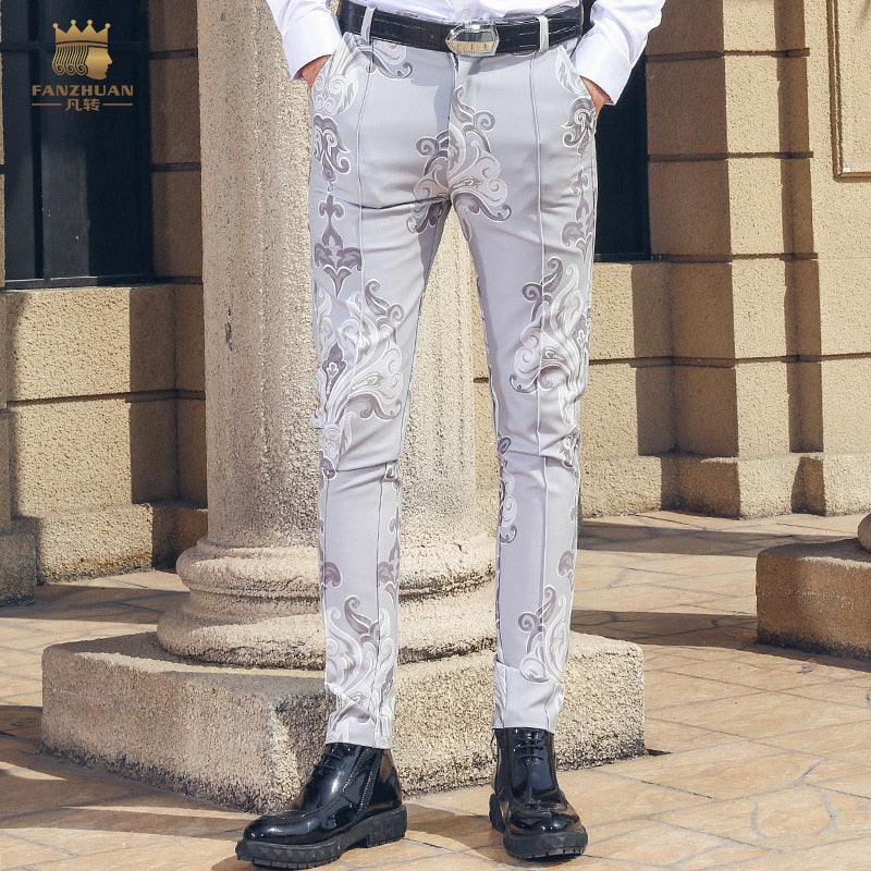 Fanzhuan Free Shipping New fashion casual man men'male long sleeved 2018 spring Baroque curl print design pants trousers 818053 - Gabriel
