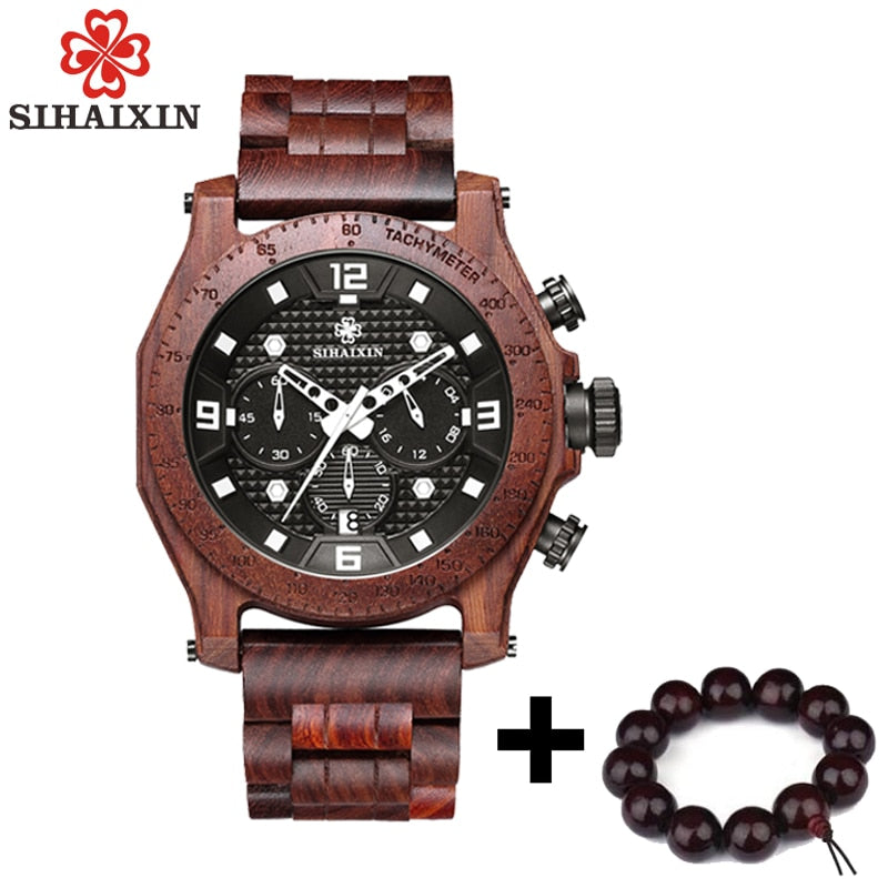 SIHAIXIN Wood Watch Waterproof Men Sports Top Luxury Brand Wooden Watch Male Quartz Business Auto Date Man Clock With Bamboo Box - Gabriel