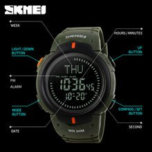 Load image into Gallery viewer, 2017 SKMEI Brand Compass Watches 5ATM Water Proof Digital Outdoor Sports Watch Men&#39;s Watch EL Backlight Countdown Wrist Watches - Gabriel