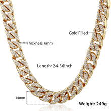 Load image into Gallery viewer, 14mm Miami Curb Cuban Chain Necklace For Men Gold Silver Hip Hop Iced Out Paved Rhinestones CZ Rapper Necklace Jewelry GN432 - Gabriel