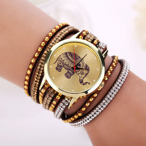 Creative Watches Girl Elephant Rivet Bracelet Quartz Braided Winding Wrap Watch 1PC Quartz Watch relogio feminino - Gabriel