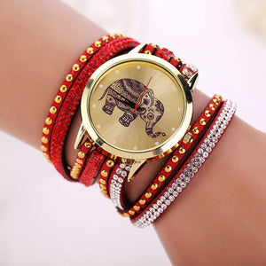 Creative Watches Girl Elephant Rivet Bracelet Quartz Braided Winding Wrap Watch 1PC Quartz Watch relogio feminino - Gabriel