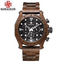 Load image into Gallery viewer, SIHAIXIN Wood Watch Waterproof Men Sports Top Luxury Brand Wooden Watch Male Quartz Business Auto Date Man Clock With Bamboo Box - Gabriel