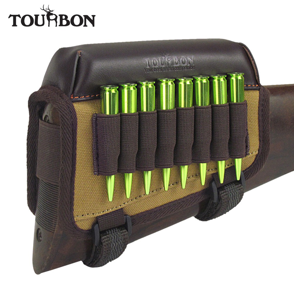 Tourbon Shooting Rifle Canvas & Leather Cheek Rest Riser Pad w/ Ammo Cartridges Holder Carrier Hunting Gun Accessories - Gabriel