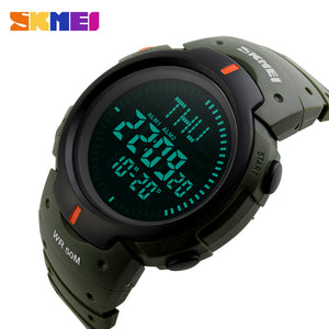 2017 SKMEI Brand Compass Watches 5ATM Water Proof Digital Outdoor Sports Watch Men's Watch EL Backlight Countdown Wrist Watches - Gabriel