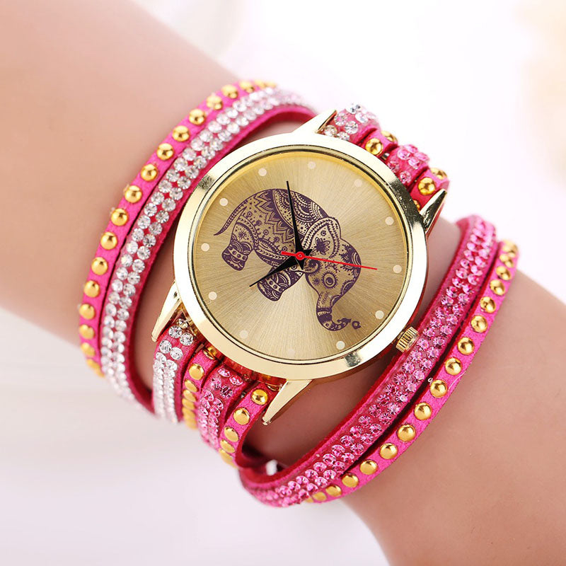 Creative Watches Girl Elephant Rivet Bracelet Quartz Braided Winding Wrap Watch 1PC Quartz Watch relogio feminino - Gabriel