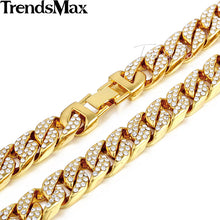 Load image into Gallery viewer, 14mm Miami Curb Cuban Chain Necklace For Men Gold Silver Hip Hop Iced Out Paved Rhinestones CZ Rapper Necklace Jewelry GN432 - Gabriel