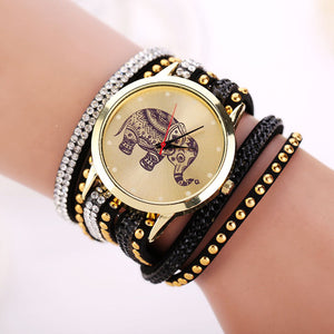 Creative Watches Girl Elephant Rivet Bracelet Quartz Braided Winding Wrap Watch 1PC Quartz Watch relogio feminino - Gabriel