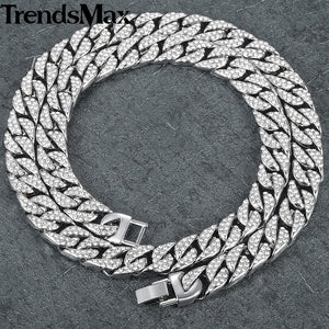 14mm Miami Curb Cuban Chain Necklace For Men Gold Silver Hip Hop Iced Out Paved Rhinestones CZ Rapper Necklace Jewelry GN432 - Gabriel