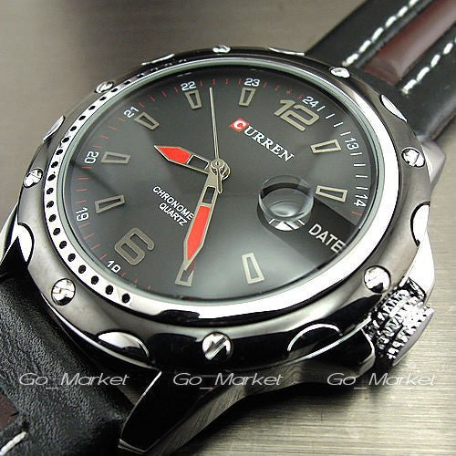 NEW FASHION CURREN BRAND MALE CLOCK MALE HAND DATE BLACK BROWN LEATHER STRAPS MENS QUARTZ WRIST WATCH 3ATM WATERPROOF WRISTWATCH - Gabriel