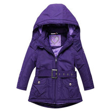 Load image into Gallery viewer, Girls Jacket with Sashes Cotton-padded Girls Winter Coat 2017 Brand Hooded Wind-proof Kids Winter Jacket Children Outerwear - Gabriel
