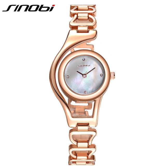 SINOBI New Casual Bracelet Quartz Watch Women Luxury Brand Stainless steel Wristwatch Ladies Clock female Rose Gold/ Silver - Gabriel