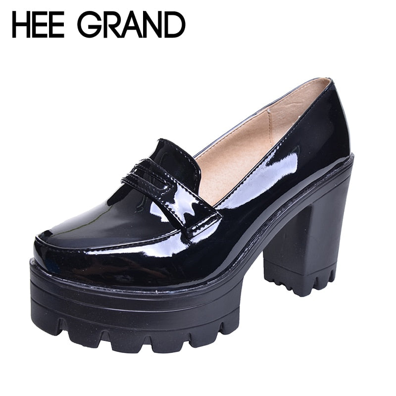 HEE GRAND Fashion Sweet PU Leather Thick Heel Women Shoes, Platform Slip-on Casual Single Shoes For Women Drop Shipping XWD1334 - Gabriel