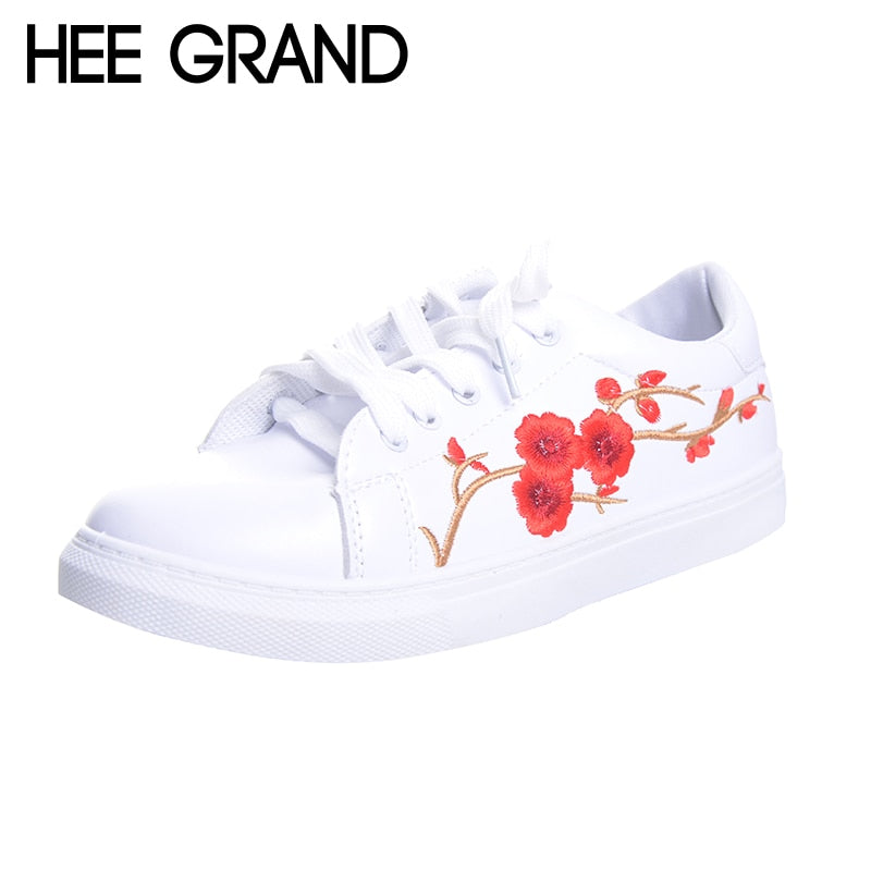 HEE GRAND Embroidered Women Casual Shoes Lace-up Floral Fashion Vulcanize Shoes All-match Spring White Shoes XWB119 - Gabriel