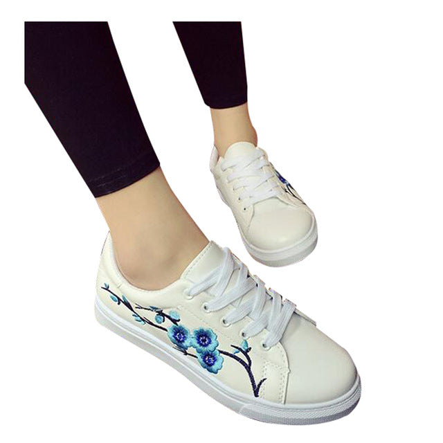 HEE GRAND Embroidered Women Casual Shoes Lace-up Floral Fashion Vulcanize Shoes All-match Spring White Shoes XWB119 - Gabriel