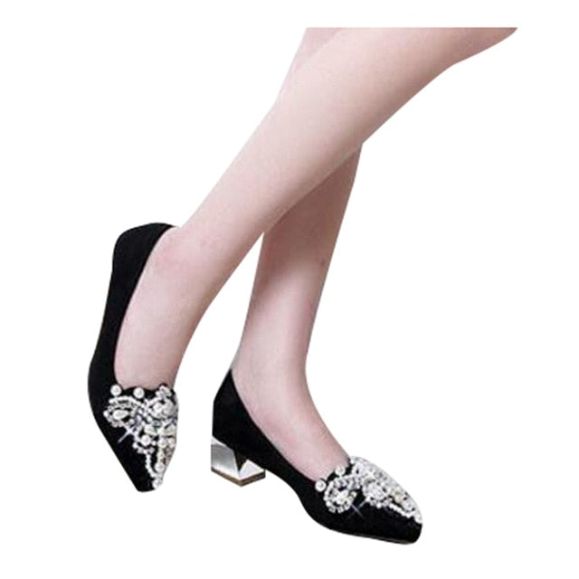 HEE GRAND Women Pumps Med Strange Heel Fashion PU Leather Wedding Pumps Spring Autumn OL Crystal Beading Women's Shoes XWD5421 - Gabriel