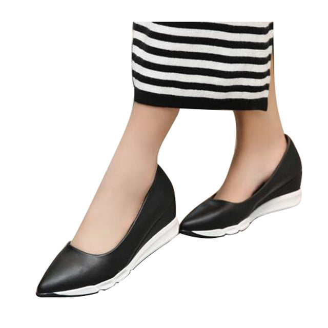 HEE GRAND Fashion Women Pumps Pointed Toe Solid Top PU Leather Wedge 6cm Heel Autumn Casual Women's Shoes Plus Size 40 WXG182 - Gabriel