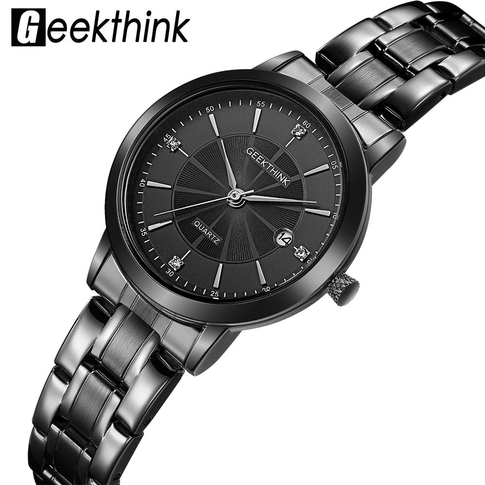 GEEKTHINK Top Luxury Brand Black Stainless Steel Quartz Watch Women Dress Ladies Wristwatch Lover's Gift Female clock - Gabriel
