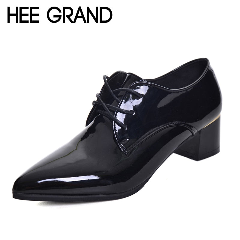 HEE GRAND 2017 New Women Pumps Pointed Toe PU Leather Fashion Lace -up Shoes Woman Square Medium High Heels  XWD6033 - Gabriel
