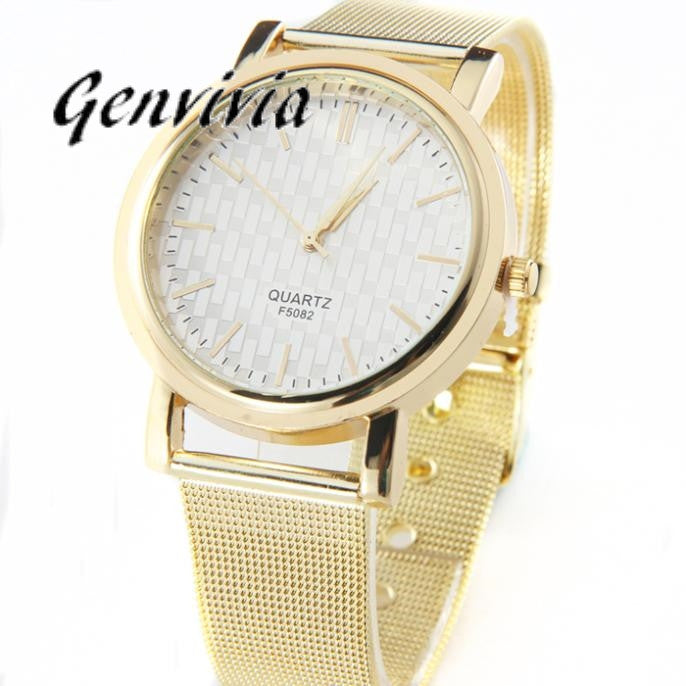 Genvivia 2017 New Luxury Casual Watch Women Lady Gold Stainless Steel Quartz Analog Wrist Watch  Free shipping&Wholesales - Gabriel