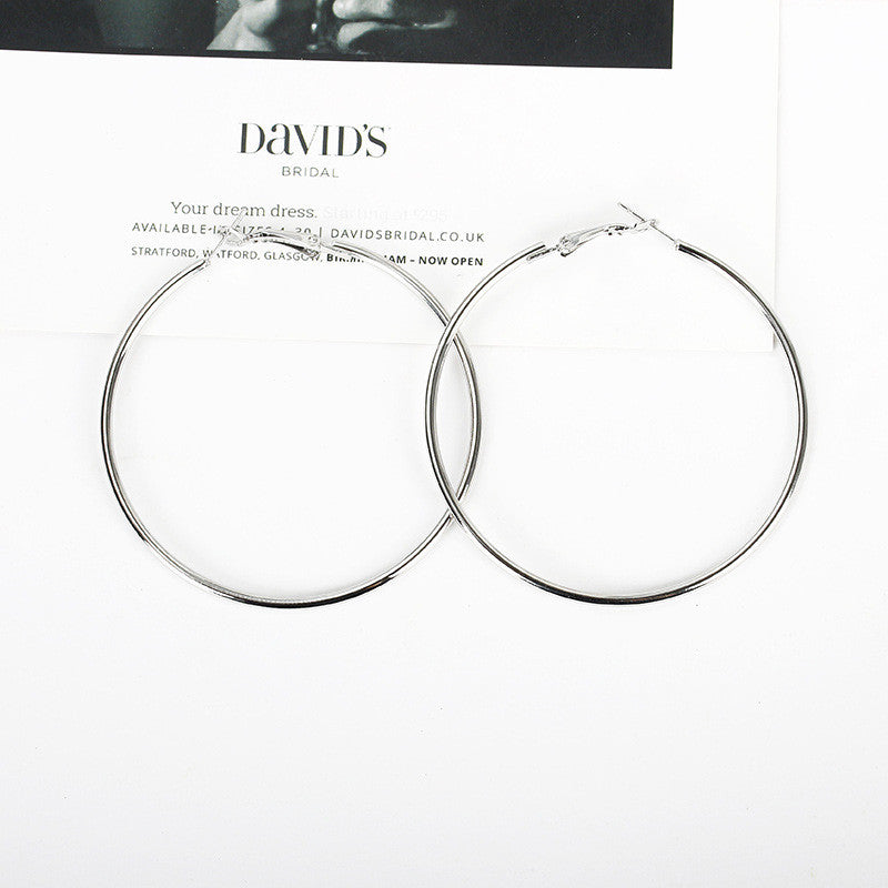SUSENSTONE 1Pair Beautiful Hoop Earrings Alloy Big Smooth Big Ears Clear Circle Round Charm Earrings For Women Girl - Gabriel