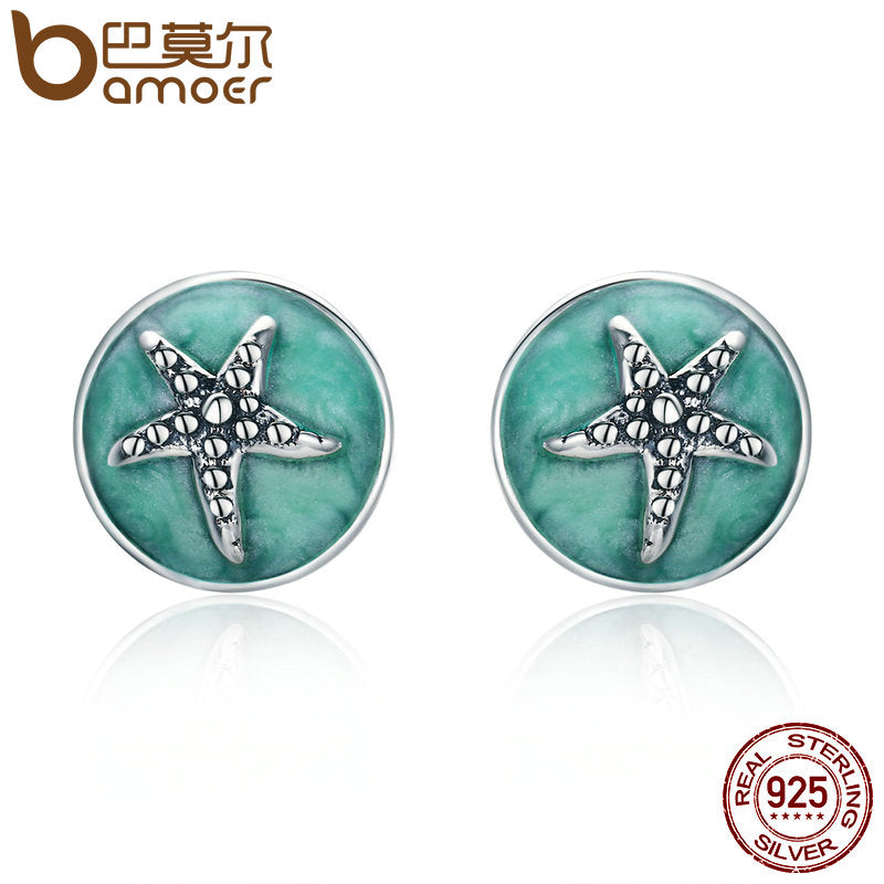 BAMOER 100% 925 Sterling Silver Fantasy Starfish Round Small Stud Earrings for Women Clear CZ Fashion Earrings Jewelry SCE205 - Gabriel