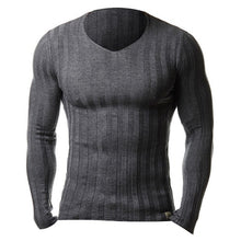 Load image into Gallery viewer, Knitted Tshirt Men Slim Fit Sweater Casual Tee Shirt Pullover V Neck Knitting T-shirt Fashion Solid Warm Top Plus Size 3XL 2018 - Gabriel