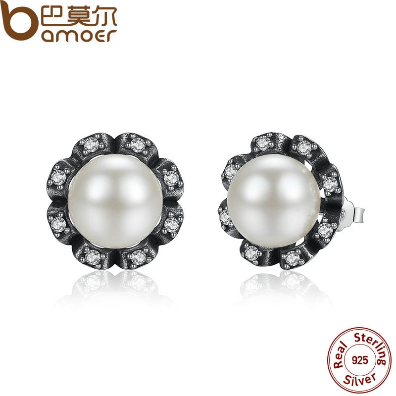 BAMOER Original 925 Sterling Silver Everlasting Grace Stud Earrings Fresh Water Cultured Pearl for Women Jewelry PAS424 - Gabriel