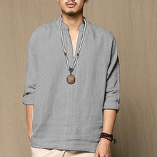 Load image into Gallery viewer, Men Tshirt Long Sleeve Solid Tee Shirts Autumn Spring Cotton Linen Fashion Loose Casual Leisure T-shirt Top Masculina Joggers - Gabriel