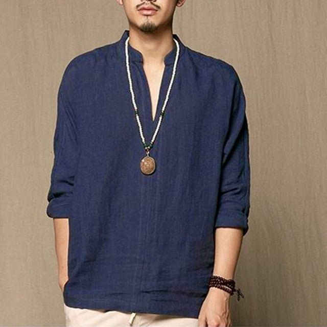 Men Tshirt Long Sleeve Solid Tee Shirts Autumn Spring Cotton Linen Fashion Loose Casual Leisure T-shirt Top Masculina Joggers - Gabriel