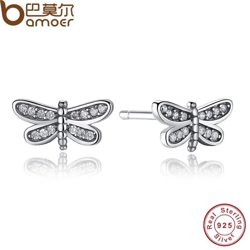 Presents 925 Sterling Silver Petite Dragonfly Stud Earrings  Clear CZ Compatible with Jewelry Special Store PAS412 - Gabriel