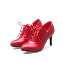 Load image into Gallery viewer, Asumer black red fashion new arrival women shoes lace up spring autumn ladies pumps round toe high heels shoes plus size 32-46 - Gabriel