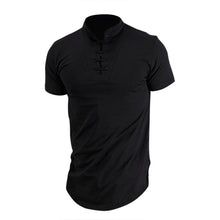 Load image into Gallery viewer, 2018 Stylish Summer Lace Up T-shirt Men&#39;s Short Sleeve Stand Collar Elegant Cotton Blend Tee Top Casual Slim Fit Men T Shirt - Gabriel