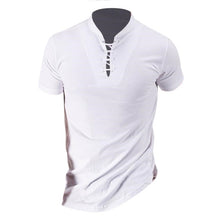Load image into Gallery viewer, 2018 Stylish Summer Lace Up T-shirt Men&#39;s Short Sleeve Stand Collar Elegant Cotton Blend Tee Top Casual Slim Fit Men T Shirt - Gabriel