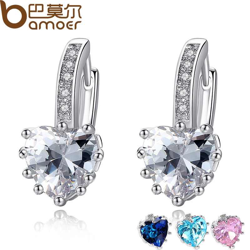 BAMOER 2018 HOT SELL Silver Color 4 Color Stones Heart Shape Trendy & Elegant AAA Zircon Stud Earring for Party n Gift YIE095 - Gabriel