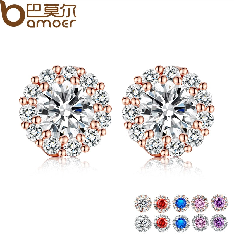 BAMOER 10 Colors Romantic Gold Color Round Stud Earrings with AAA Zircon For Women Jewelry boucle d'oreille JIE054 - Gabriel