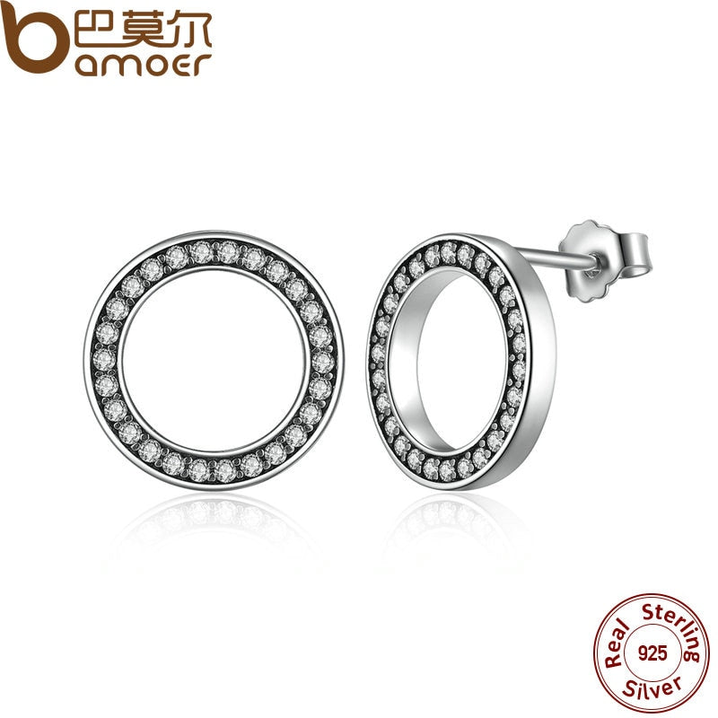 BAMOER Forever Clear CZ 925 Sterling Silver Circle Round Stud Earrings with CZ Jewelry GIFT Oorbellen Bijoux PAS437 - Gabriel