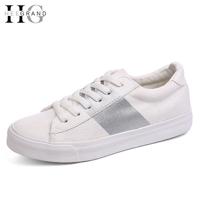 HEE GRAND Spring Canvas Shoes Woman 2017 Slip On Flats Casual Loafers Silver Lace-Up Women Vulcanize Shoes Size 35-40 XWD5682 - Gabriel