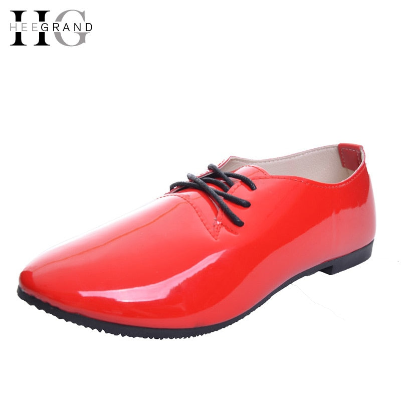 HEE GRAND Oxfords Shoes Woman Casual Loafers Lace-Up Flats Fashion Brogue Shoes Patent PU Leather Women Shoes Size 35-42 XWD4049 - Gabriel