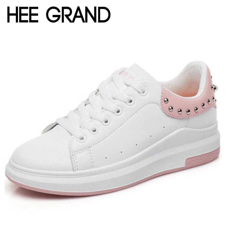 HEE GRAND 2018 Rivet Decoration Women Casual Shoes PU Leather Vamp Flats Comfortable Women Shoes Vulcanized shoes XWD6550 - Gabriel