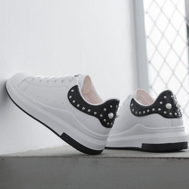 HEE GRAND 2018 Rivet Decoration Women Casual Shoes PU Leather Vamp Flats Comfortable Women Shoes Vulcanized shoes XWD6550 - Gabriel