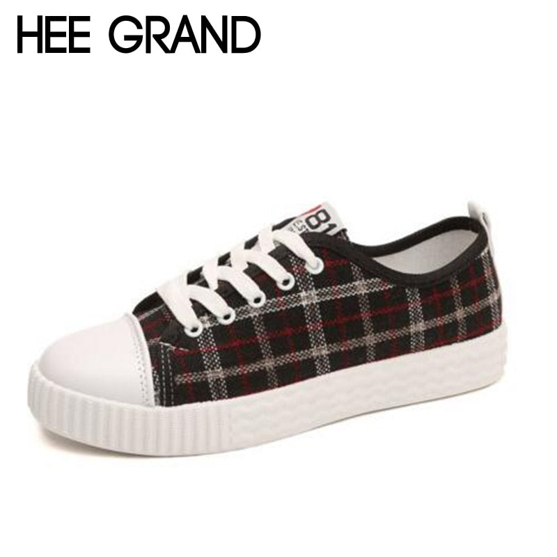 HEE GRAND 2018 New Canvas Shoes Women Casual Shoes Gingham Vamp Flats Comfortable Women Shoes Vulcanized Shoes XWD6552 - Gabriel
