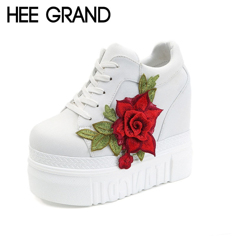 HEE GRAND 2018 New Spring Vulcanized Shoes Rose Decoration Women Causal Shoes Lace-up Women Shoes Fashion Women Shoes XWD6515 - Gabriel