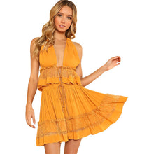 Load image into Gallery viewer, SHEIN Dot Mesh Insert Crop Top &amp; Frill Shorts Set 2018 Ginger Women Spaghetti Strap V-neck Sleeveless Plain 2 Pieces Sets - Gabriel