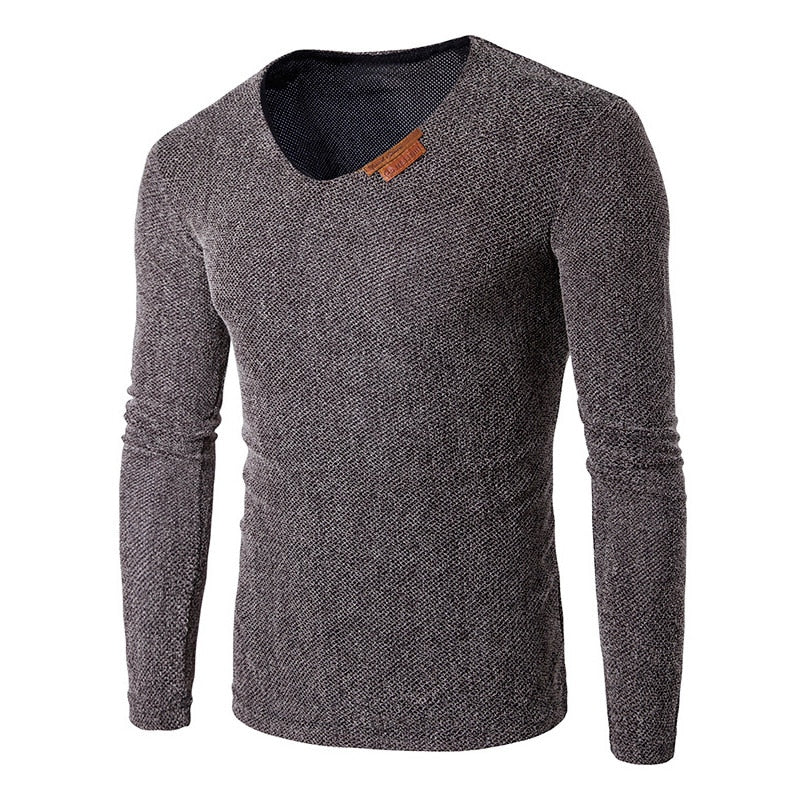 Oversize T-Shirt Men 2018 Spring Autumn Men Solid V Neck Long Sleeve Top Tees T Shirt Slim Male Pullover Plus Size XL-6XL Gray - Gabriel