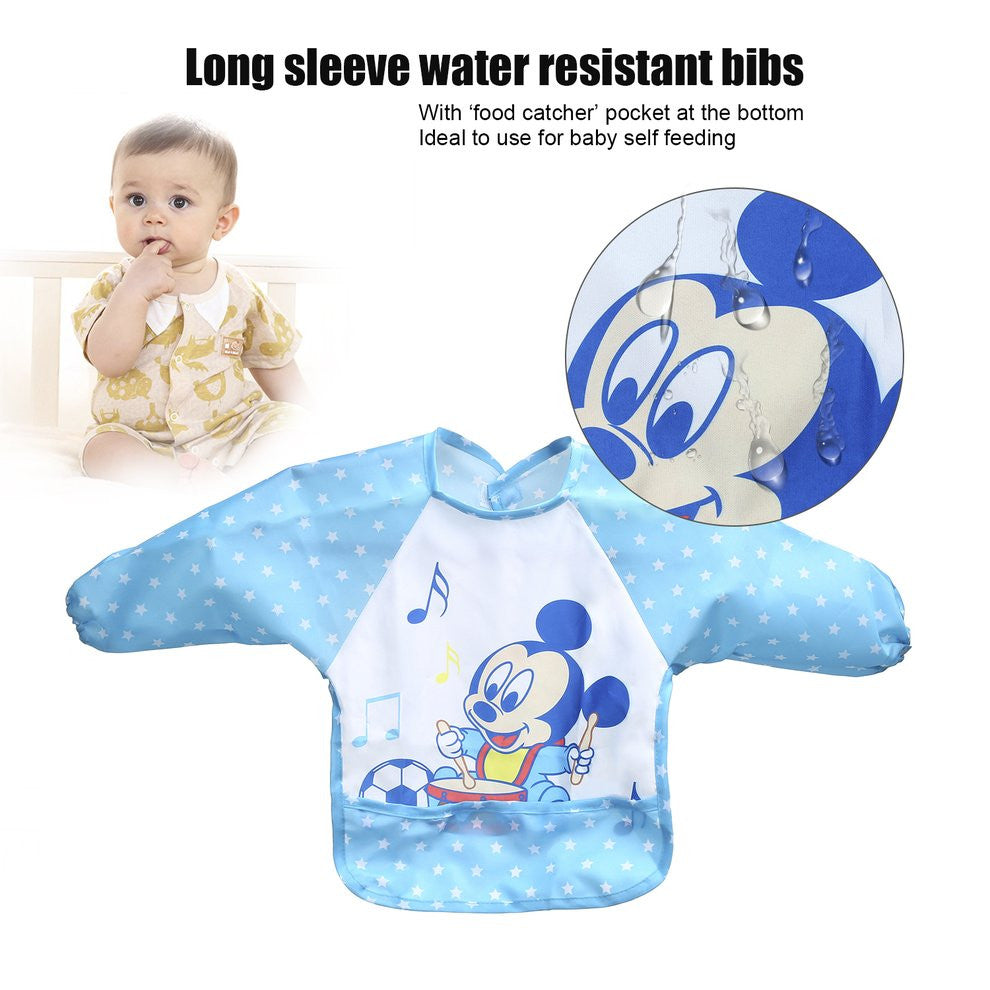 With Food Catcher Bag at the bottom Polyester Cute Cartoon Children Baby Waterproof Long Sleeve Self Feeding Bib Apron - Gabriel