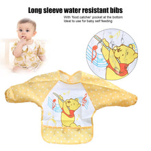 Load image into Gallery viewer, With Food Catcher Bag at the bottom Polyester Cute Cartoon Children Baby Waterproof Long Sleeve Self Feeding Bib Apron - Gabriel